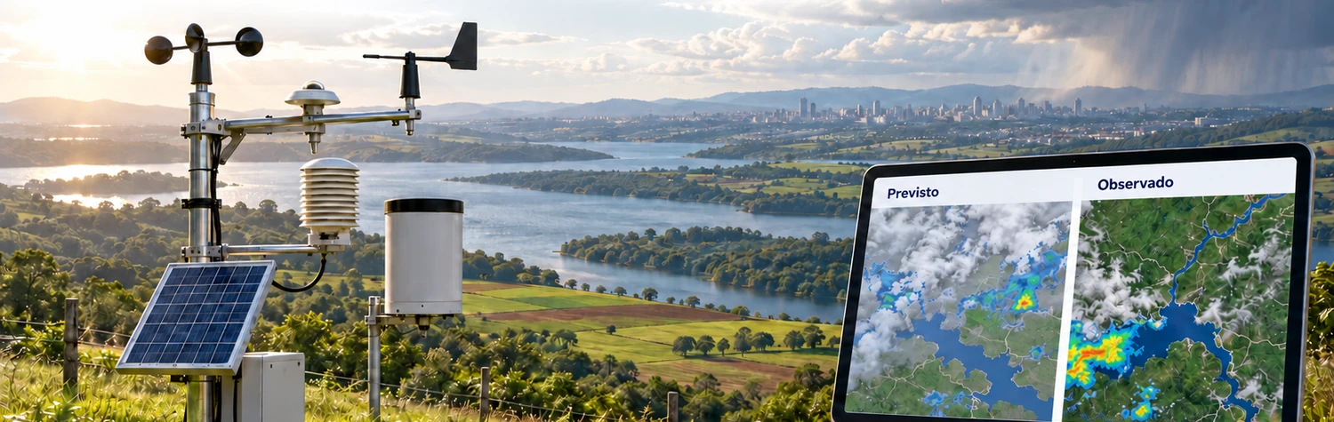 Estação meteorológica e visualização de condições previstas e observadas